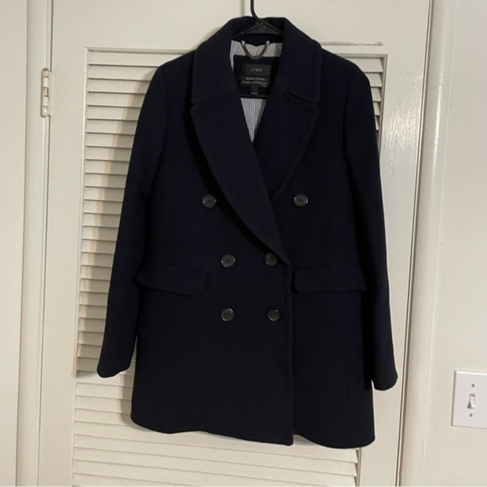J. Crew Double Breasted Coat Navy Wool Double Cloth Coat size 2